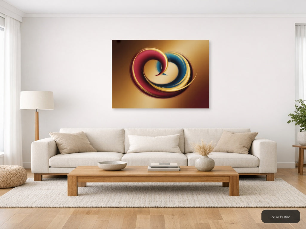 Abstract Swirling Rings in Red & Blue - Modern Wall Art — A2 / Living Room
