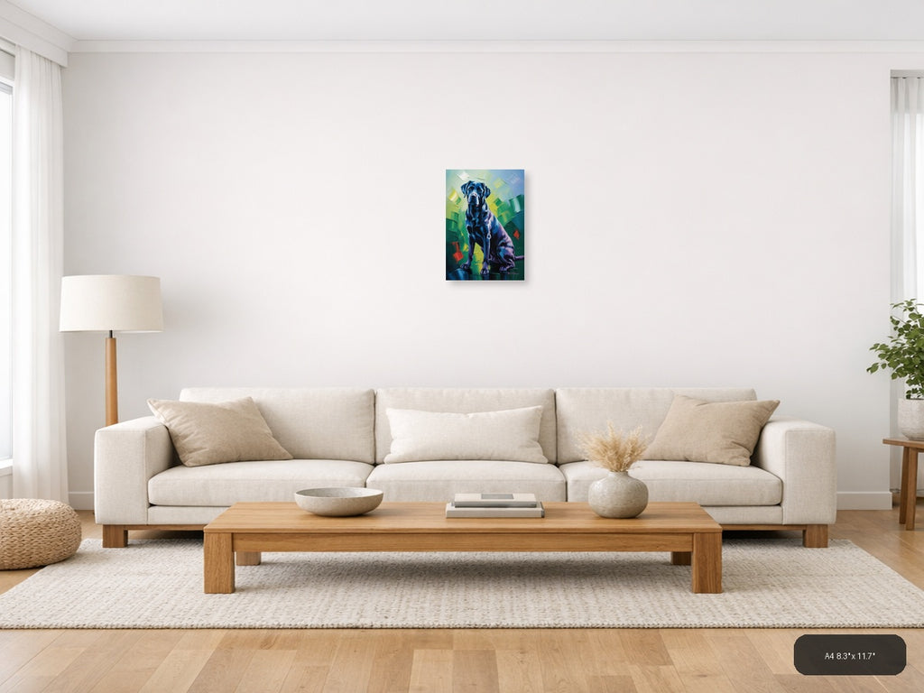 Abstract Blue Labrador Portrait Modern Wall Art — A4 / Living Room