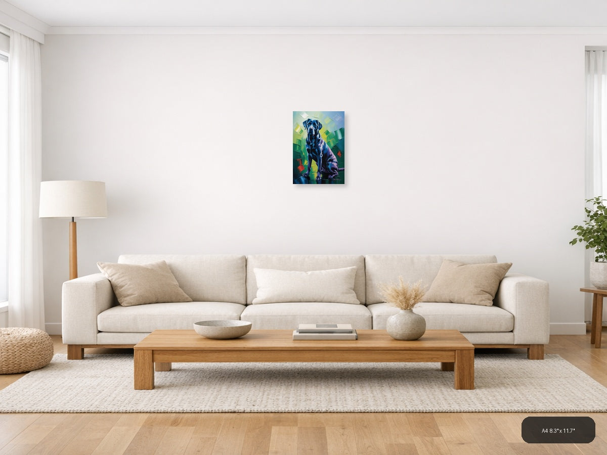 Abstract Blue Labrador Portrait Modern Wall Art — A4 / Living Room