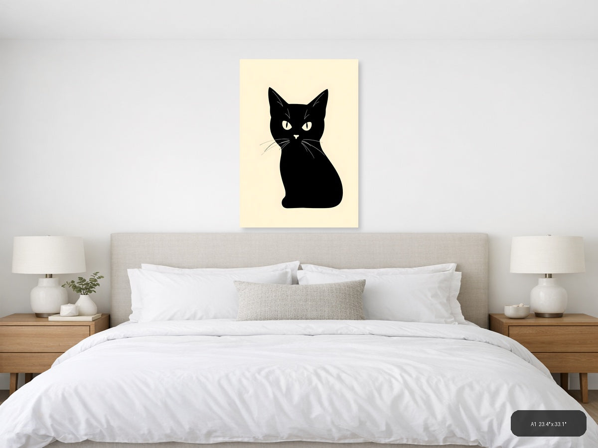 Black Cat Canvas Print | Minimalist Wall Art | A4 A3 A2 A1 — A1 (Bedroom)