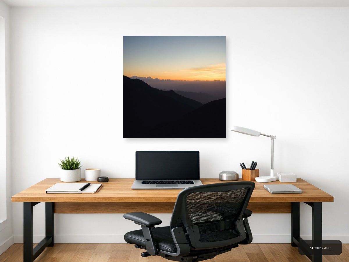 Mountain Sunset Silhouette Minimalist Wall Art — A1 / Office