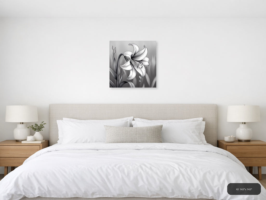 Oriental Lily Line Art Botanical Drawing Wall Art — A3 / Bedroom