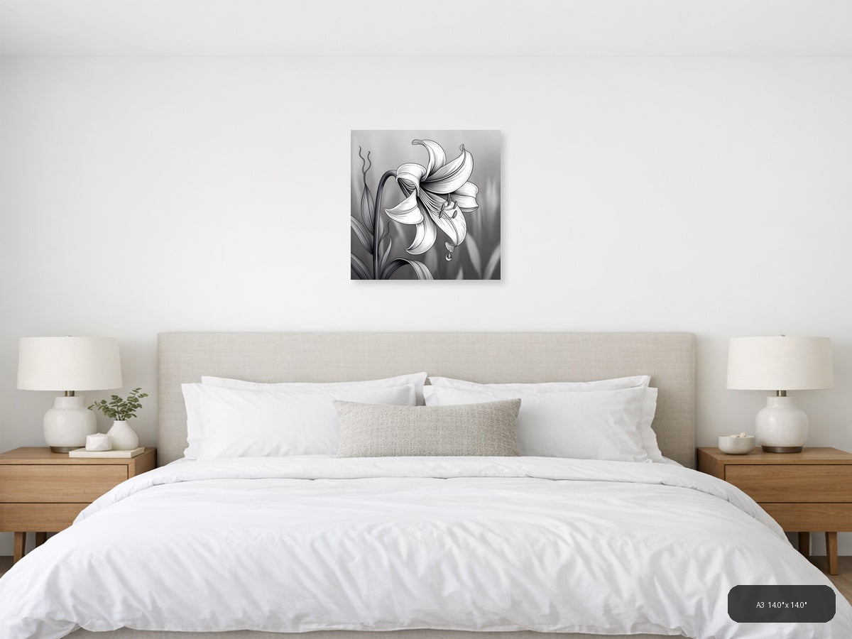 Oriental Lily Line Art Botanical Drawing Wall Art — A3 / Bedroom