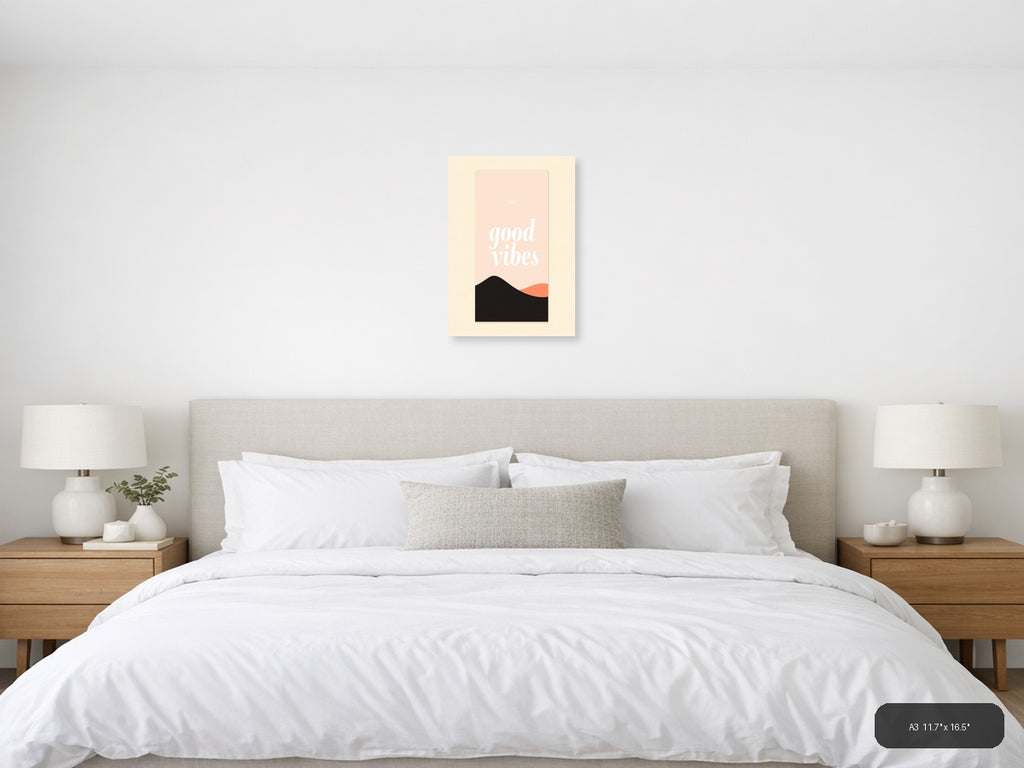 Only Good Vibes Minimalist Pink & Black Wall Art — A3 / Bedroom