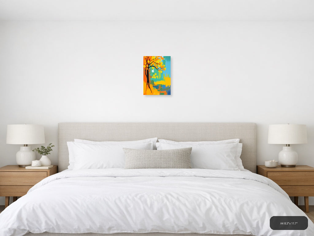 Abstract Autumn Tree with Golden Leaves Wall Art — A4 / Bedroom