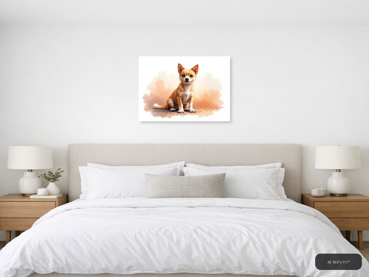 Cute Chihuahua Watercolor Portrait Wall Art — A3 / Bedroom