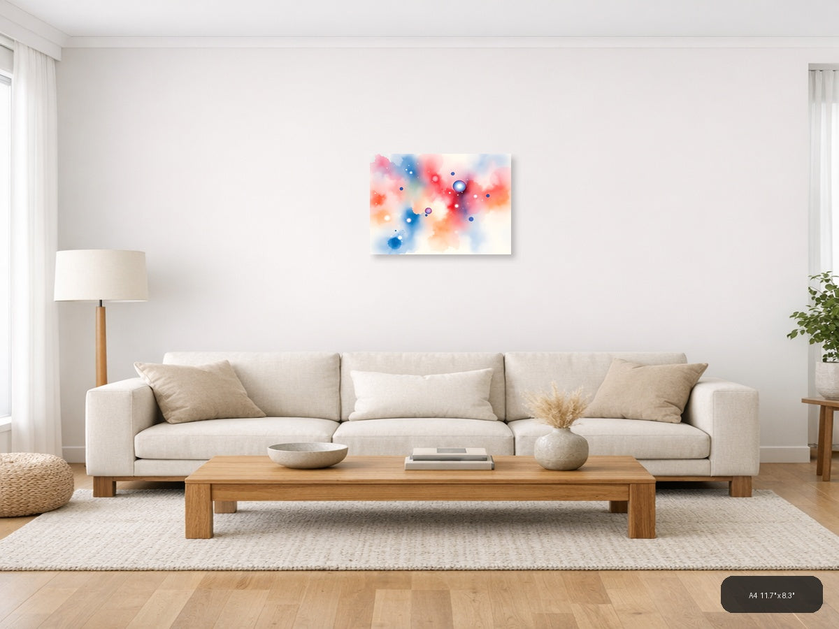 Abstract Watercolor Spheres in Pink & Blue Wall Art — A4 / Living Room