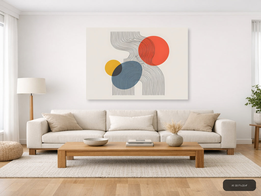 Abstract Line Art with Geometric Circles Wall Art — A1 / Living Room