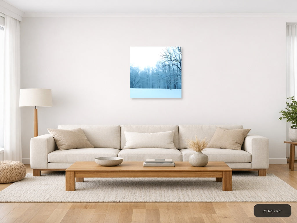 Minimalist Winter Forest Snow Landscape Wall Art — A3 / Living Room