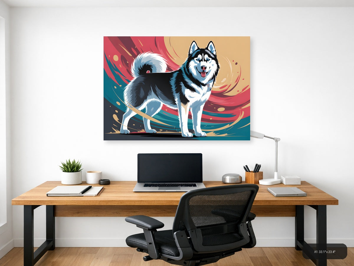 Colorful Husky Dog Abstract Modern Wall Art — A1 / Office