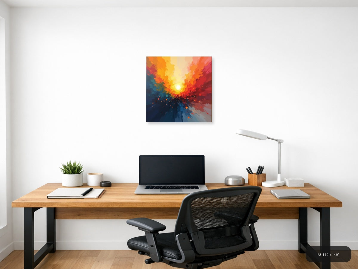 Abstract Radiant Sunset Explosion Orange Red Wall Art — A3 / Office