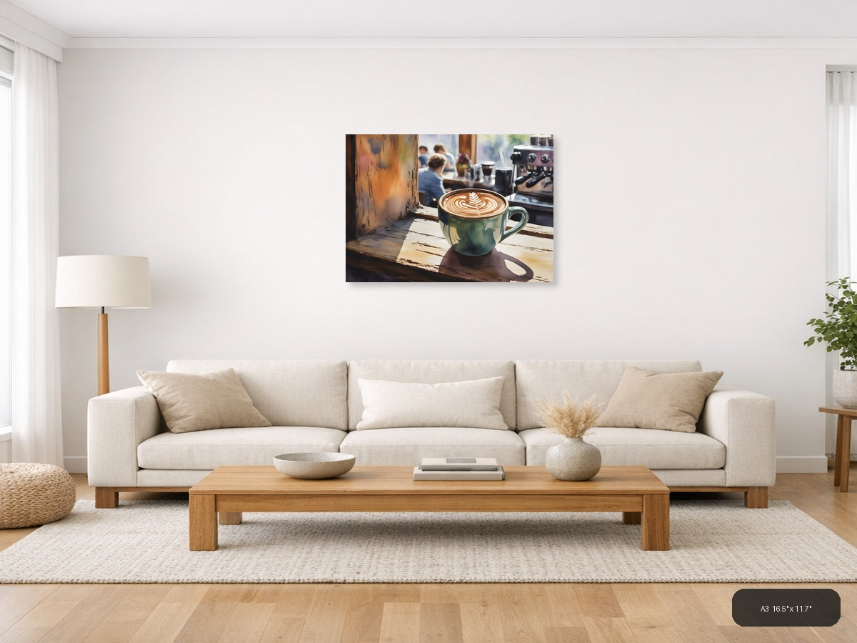 Latte Art Café Window - Watercolor Wall Art — A3 / Living Room
