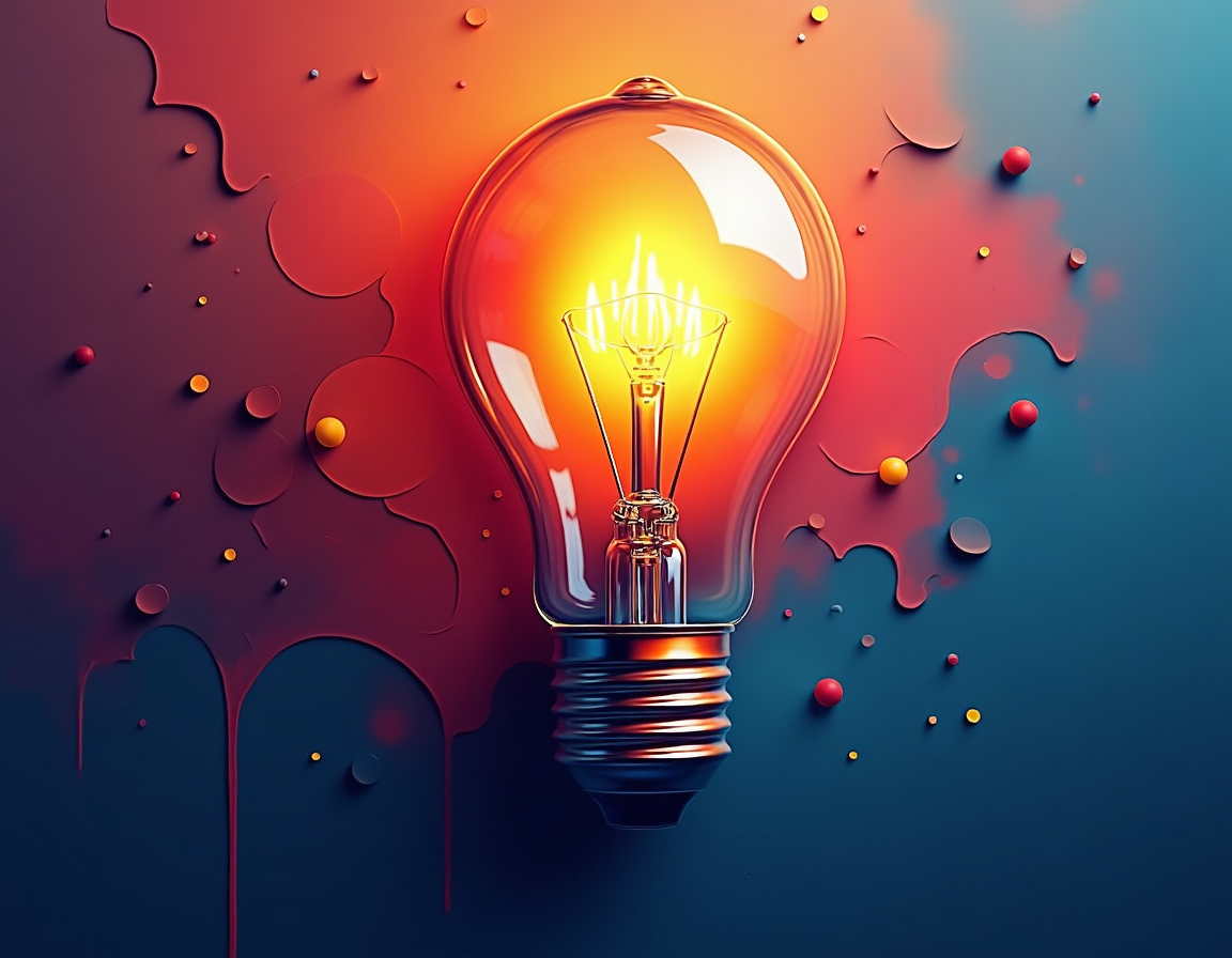 Glowing Lightbulb Abstract | Red Orange Blue Gradient Canvas Wall Art