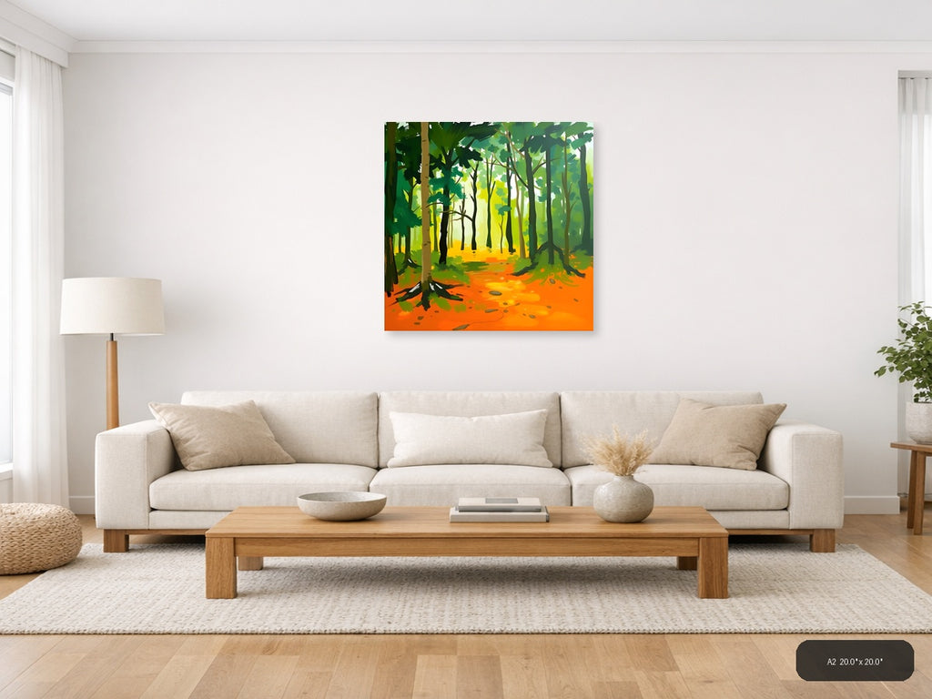 Abstract Forest Path Orange Floor Modern Wall Art — A2 / Living Room