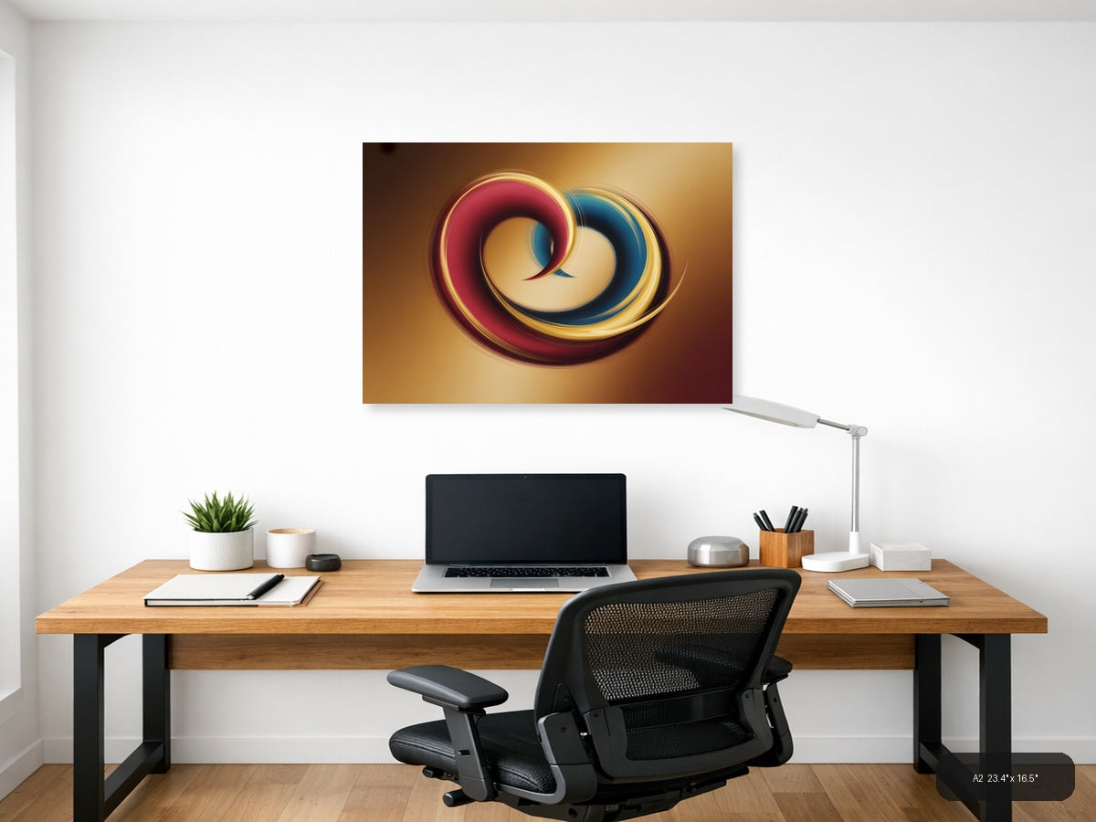 Abstract Swirling Rings in Red & Blue - Modern Wall Art — A2 / Office