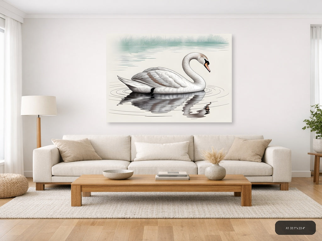 Elegant Swan Line Art Drawing - Minimalist Wall Art — A1 / Living Room