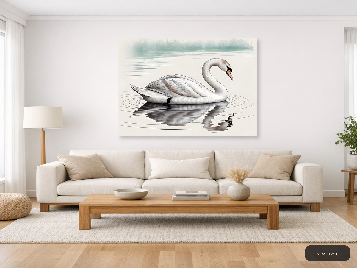 Elegant Swan Line Art Drawing - Minimalist Wall Art — A1 / Living Room