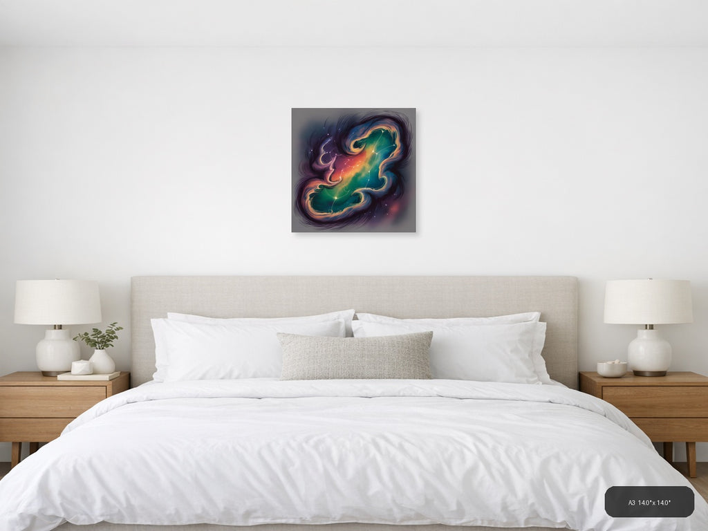 Cosmic Zodiac Gemini Neon Line Art Wall Art — A3 / Bedroom