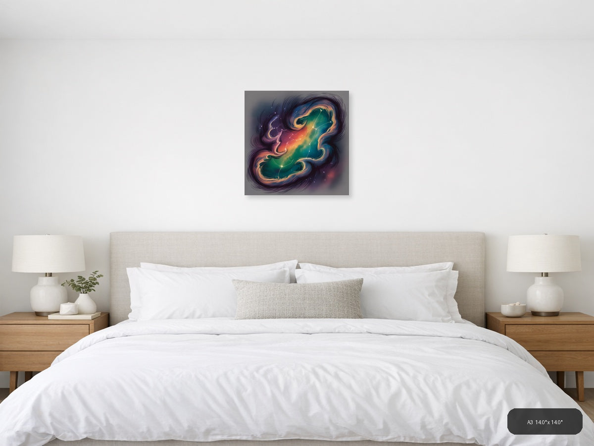Cosmic Zodiac Gemini Neon Line Art Wall Art — A3 / Bedroom
