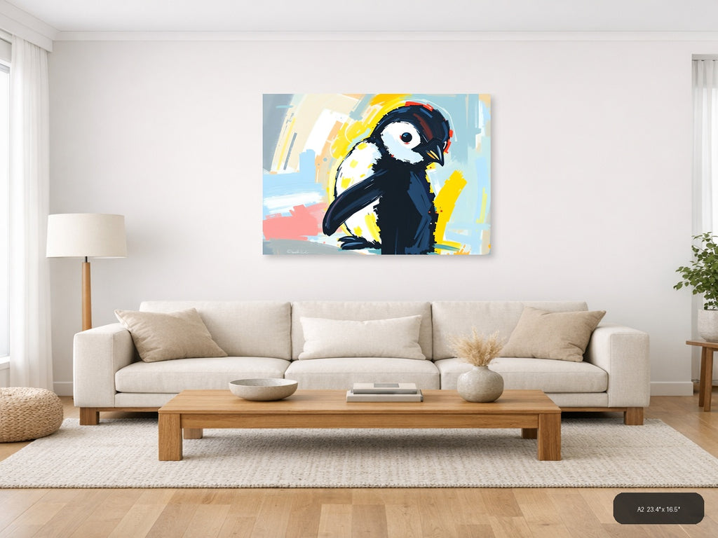 Abstract Penguin with Headphones Modern Wall Art — A2 / Living Room