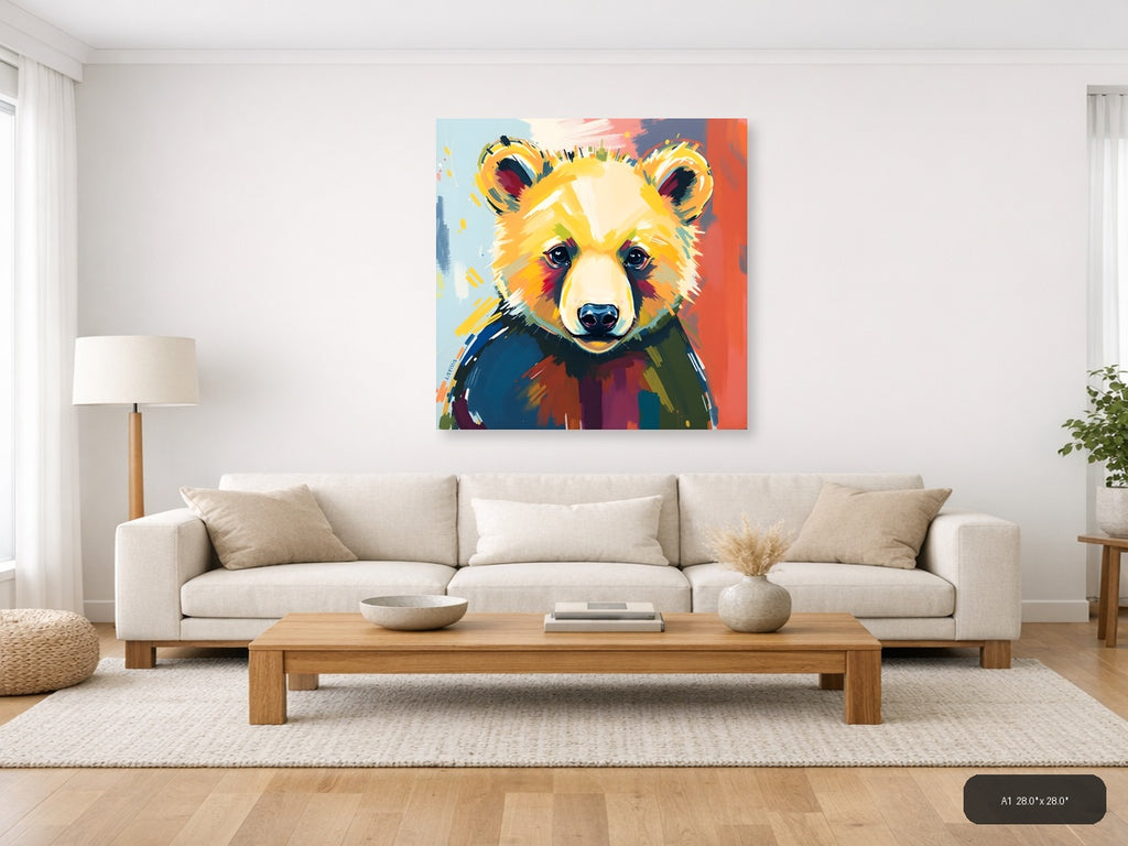 Colorful Abstract Bear Portrait Modern Wall Art — A1 / Living Room