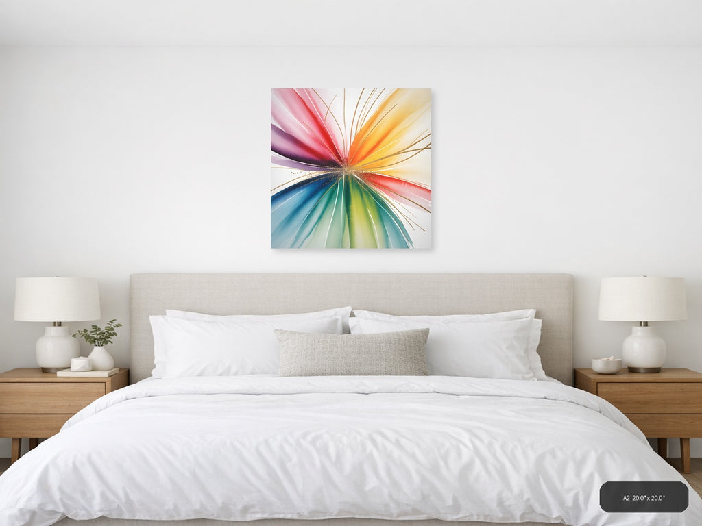 Rainbow Watercolor Sunburst Abstract Wall Art — A2 / Bedroom