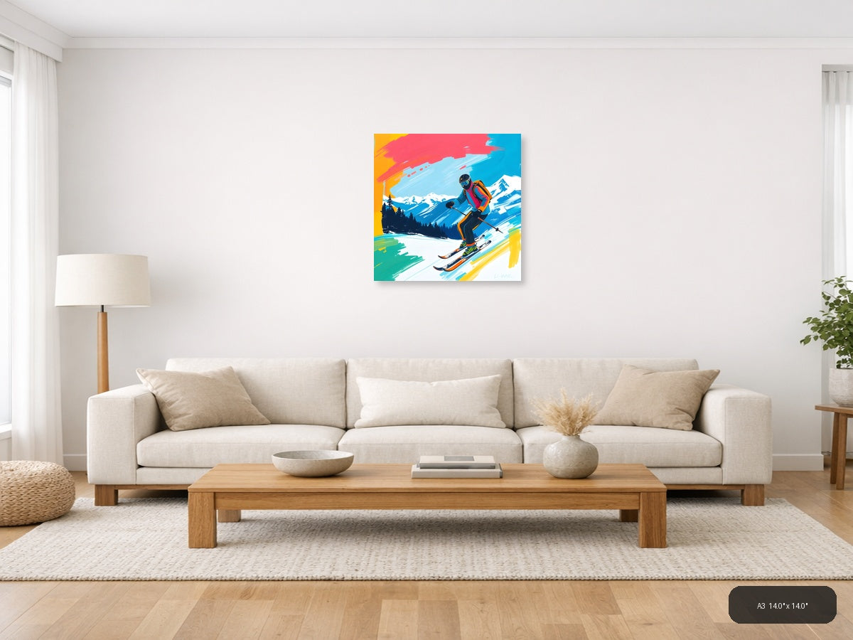 Abstract Skier Mountain Landscape Modern Wall Art — A3 / Living Room