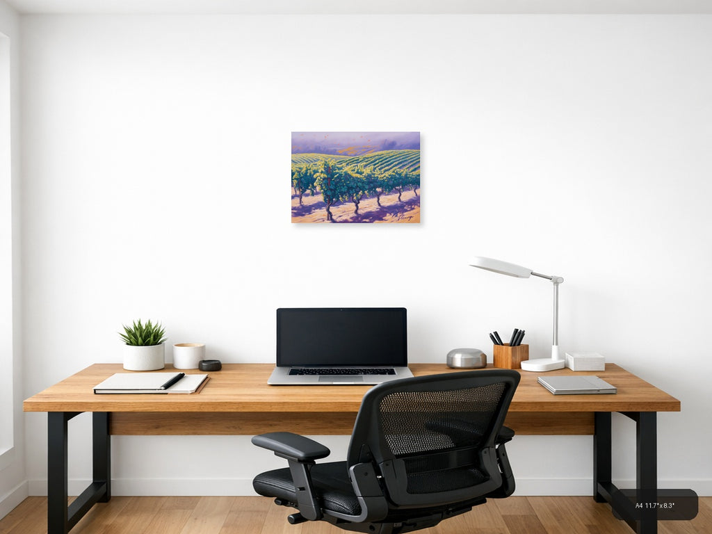Vineyard Landscape Purple Sky Abstract Wall Art — A4 / Office