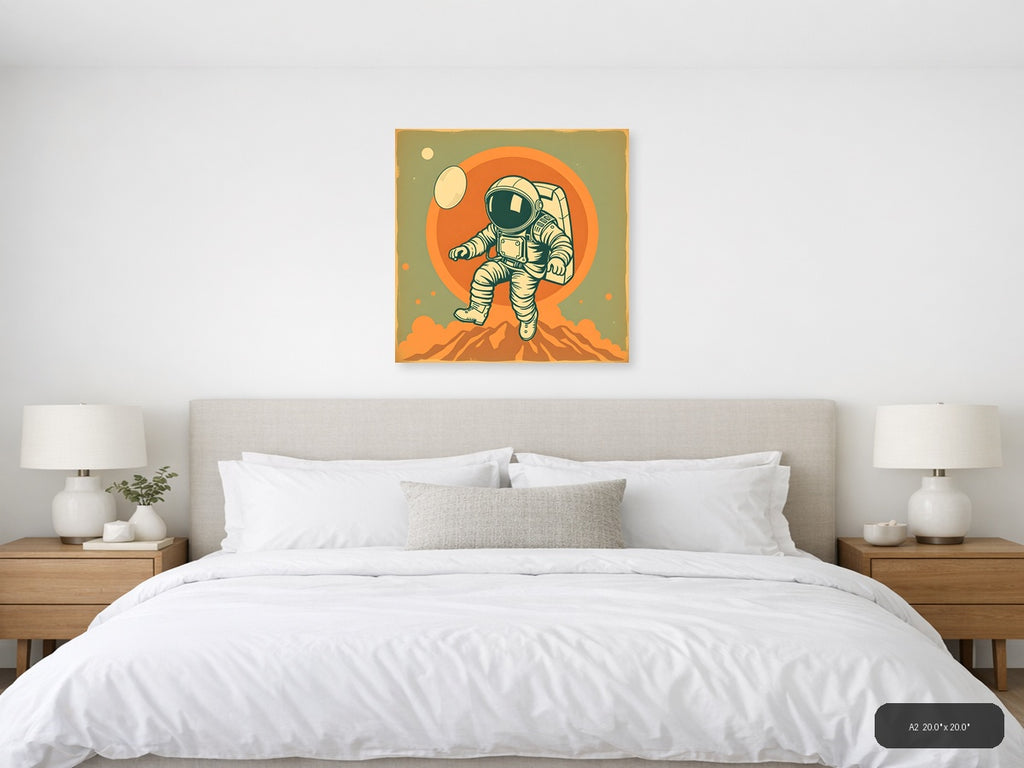 Vintage Astronaut on Mars - Retro Space Wall Art — A2 / Bedroom