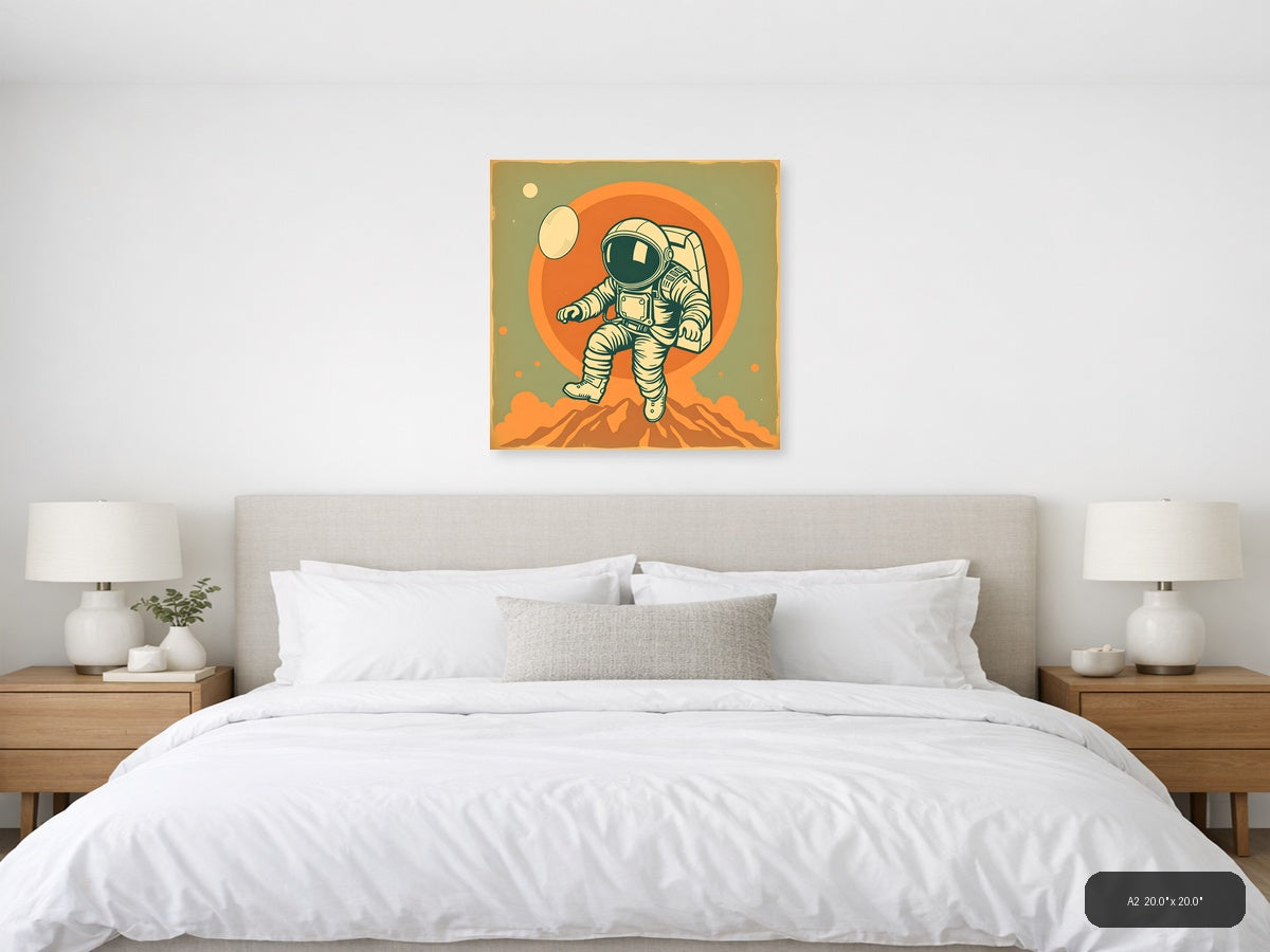 Vintage Astronaut on Mars - Retro Space Wall Art — A2 / Bedroom