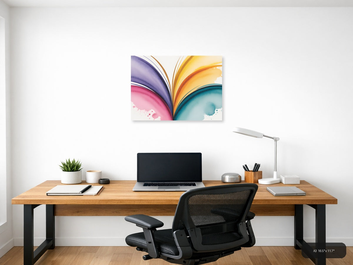 Colorful Rainbow Wave Watercolor Abstract Wall Art — A3 / Office