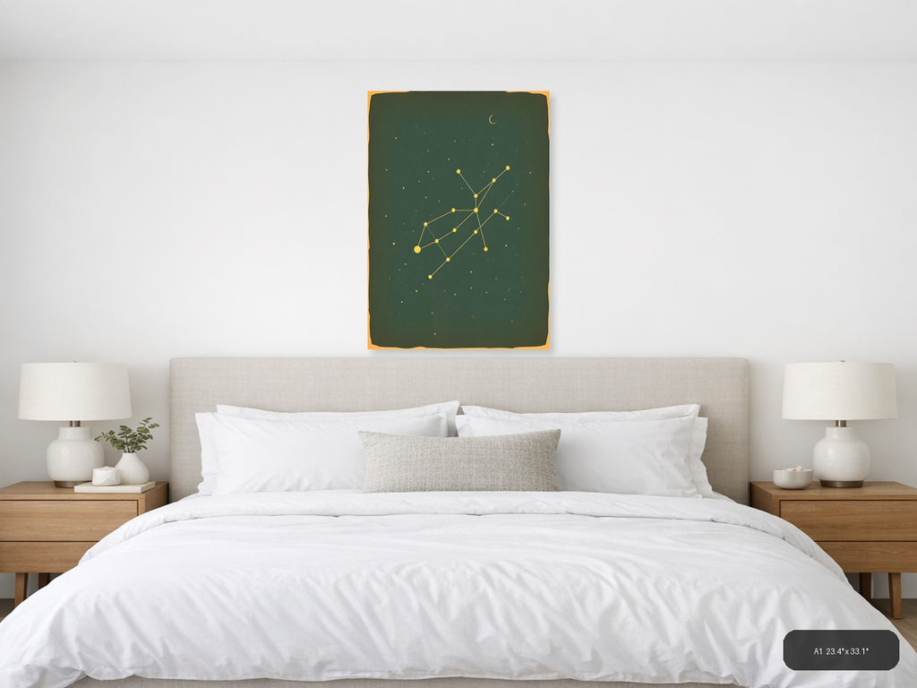 Vintage Constellation Map Night Sky Moon Wall Art — A1 / Bedroom