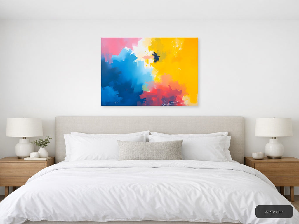 Blue Yellow Red Abstract Brushstrokes Modern Wall Art — A2 / Bedroom