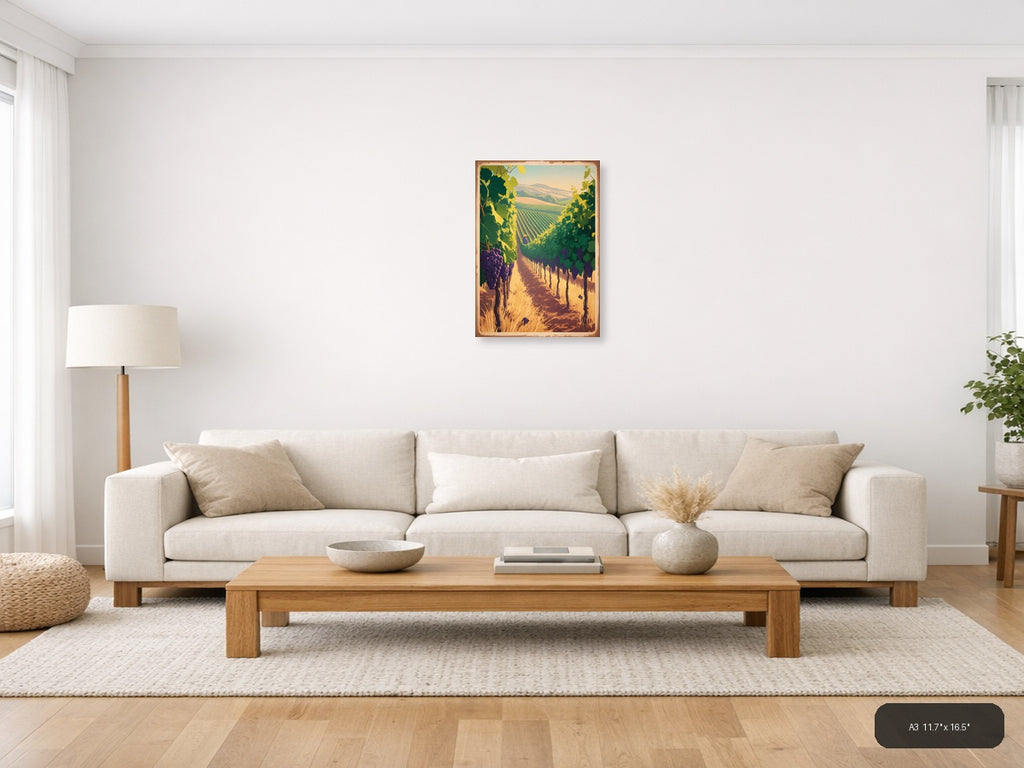 Vintage Vineyard Valley Landscape Wall Art — A3 / Living Room
