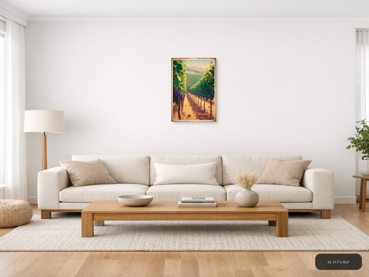 Vintage Vineyard Valley Landscape Wall Art — A3 / Living Room