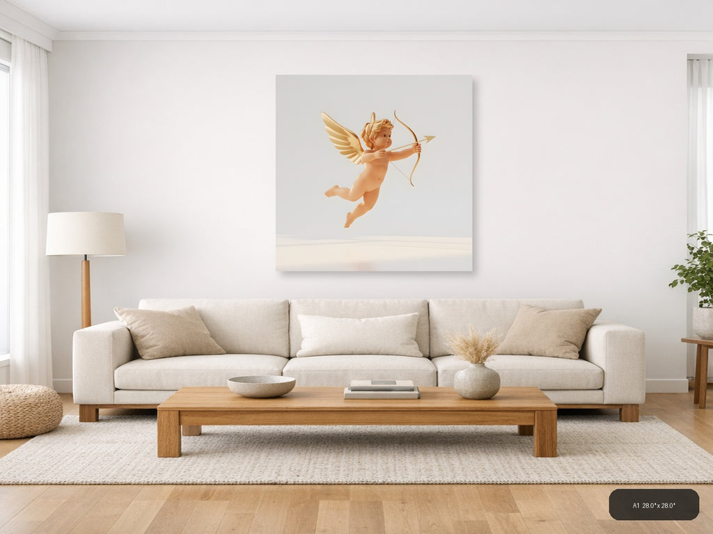 Golden Cupid with Bow and Arrow Minimalist Wall Art — A1 / Living Room