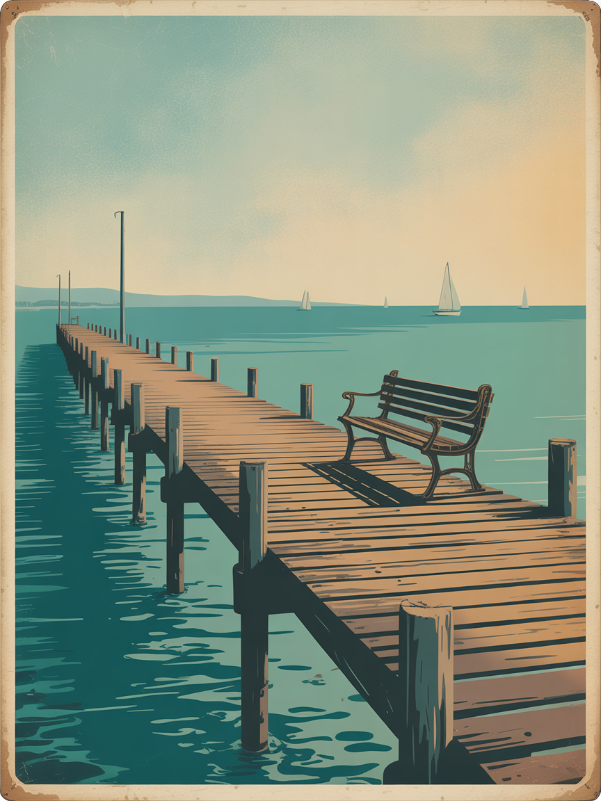 Pier — Vintage (Portrait) Canvas Print | Vintage Wall Art | A4 A3 A2 A1