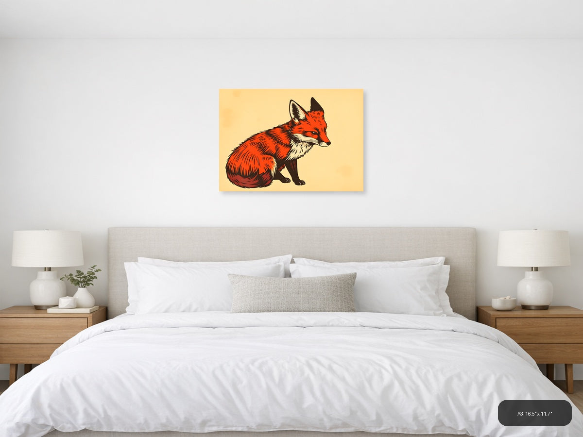 Red Fox Vintage Illustration Wall Art — A3 / Bedroom