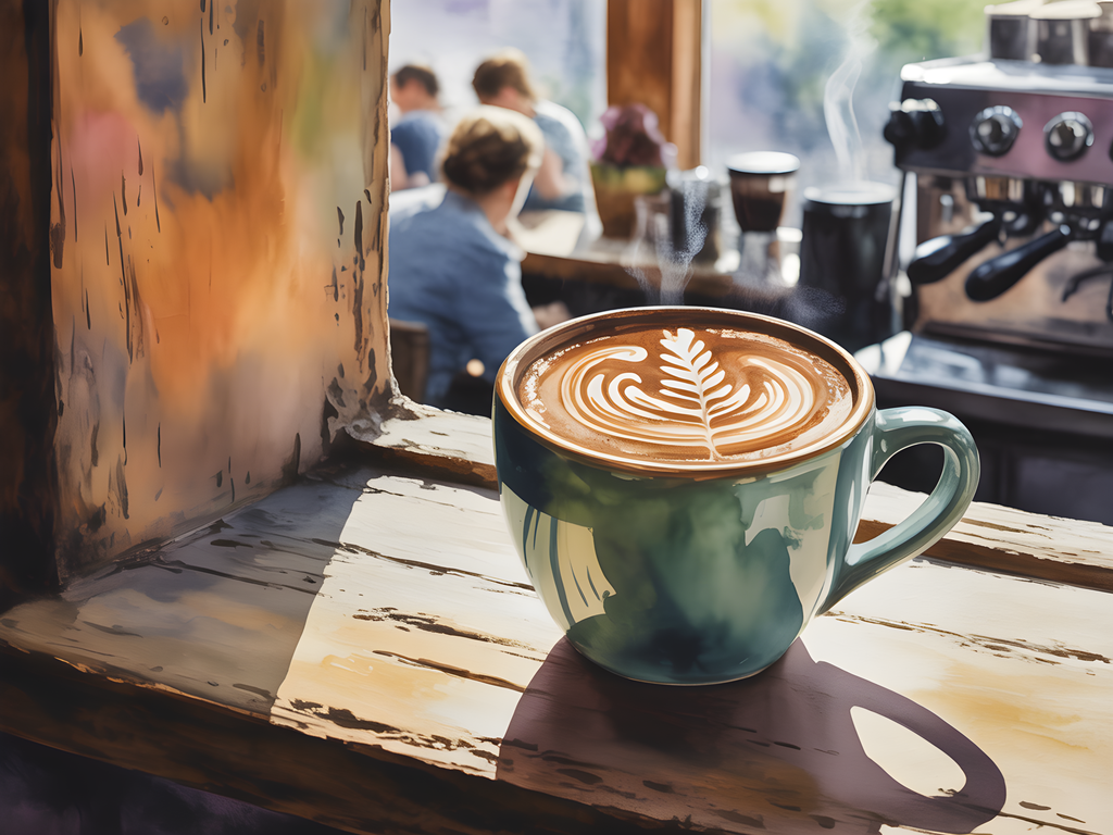 Latte Art Café Window - Watercolor Wall Art