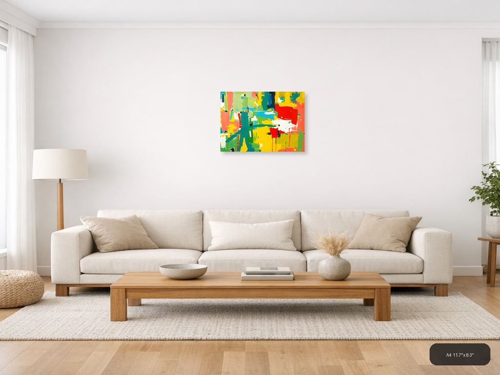 Vibrant Abstract Expressionist Landscape Wall Art — A4 / Living Room