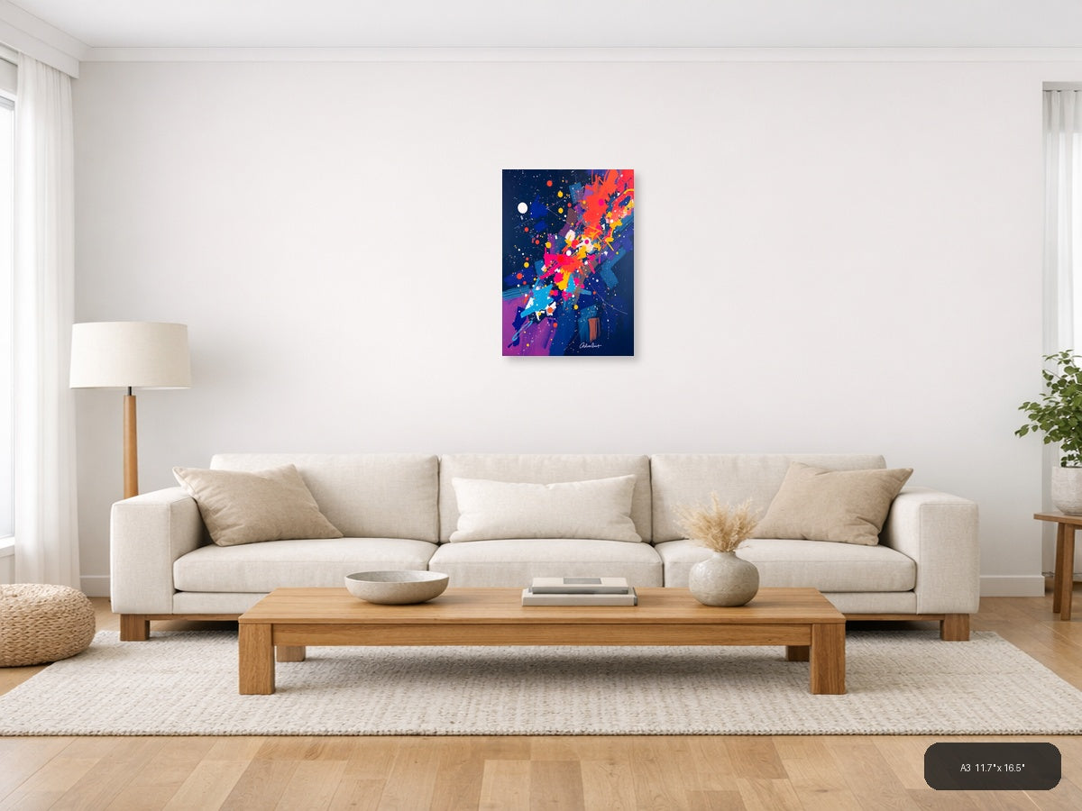 Cosmic Explosion Abstract Colorful Stars Wall Art — A3 / Living Room
