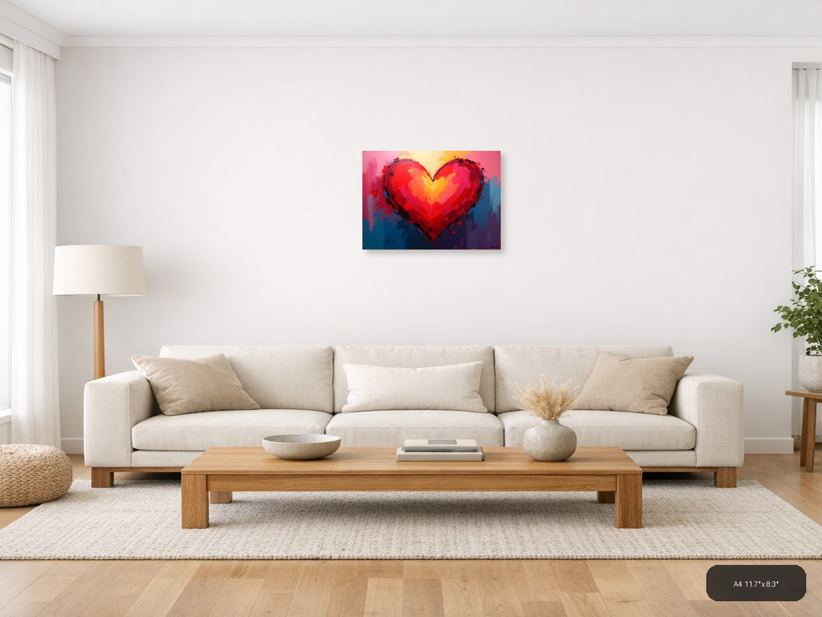 Bold Red Heart Abstract Painting - Modern Wall Art — A4 / Living Room