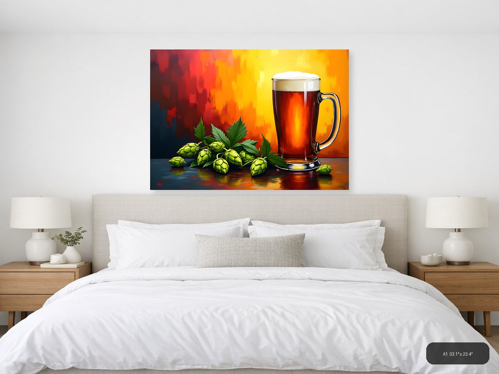 Beer Hops Abstract Red Orange Yellow Wall Art — A1 / Bedroom
