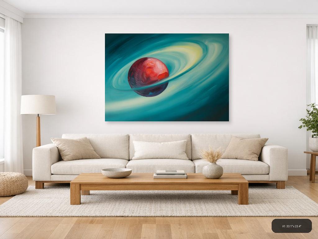 Red Planet with Rings Abstract Landscape Wall Art — A1 / Living Room