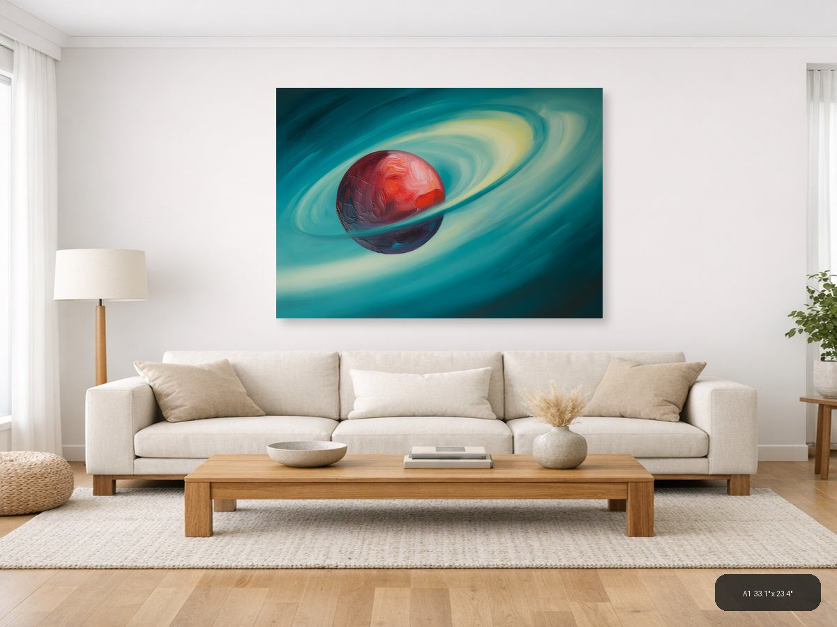 Red Planet with Rings Abstract Landscape Wall Art — A1 / Living Room