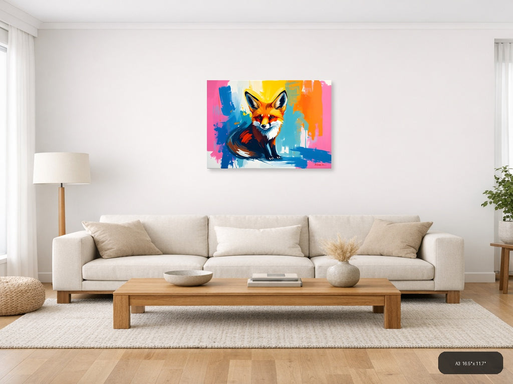 Colorful Abstract Fox Portrait - Modern Pop Art Wall Art — A3 / Living Room