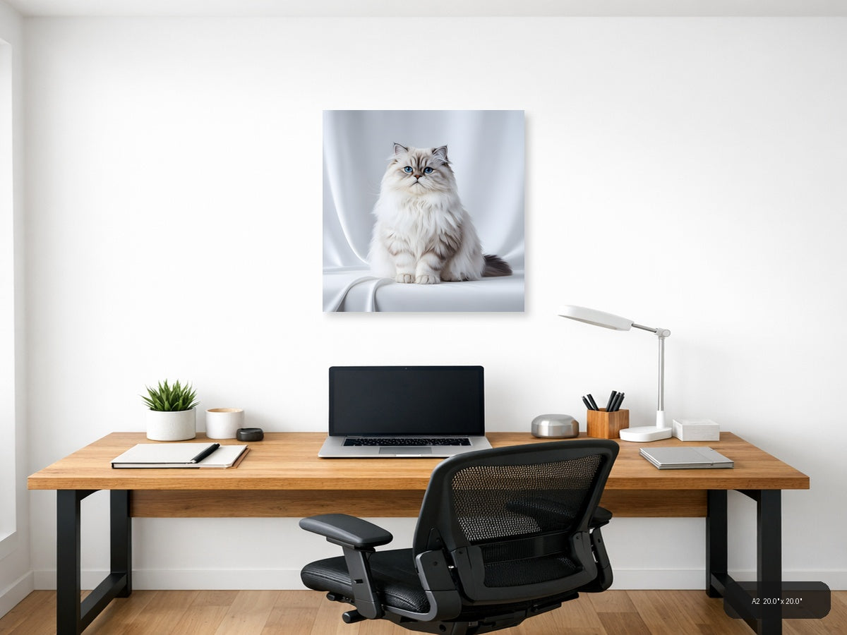 Minimalist White Persian Cat Blue Eyes Square Wall Art — A2 / Office