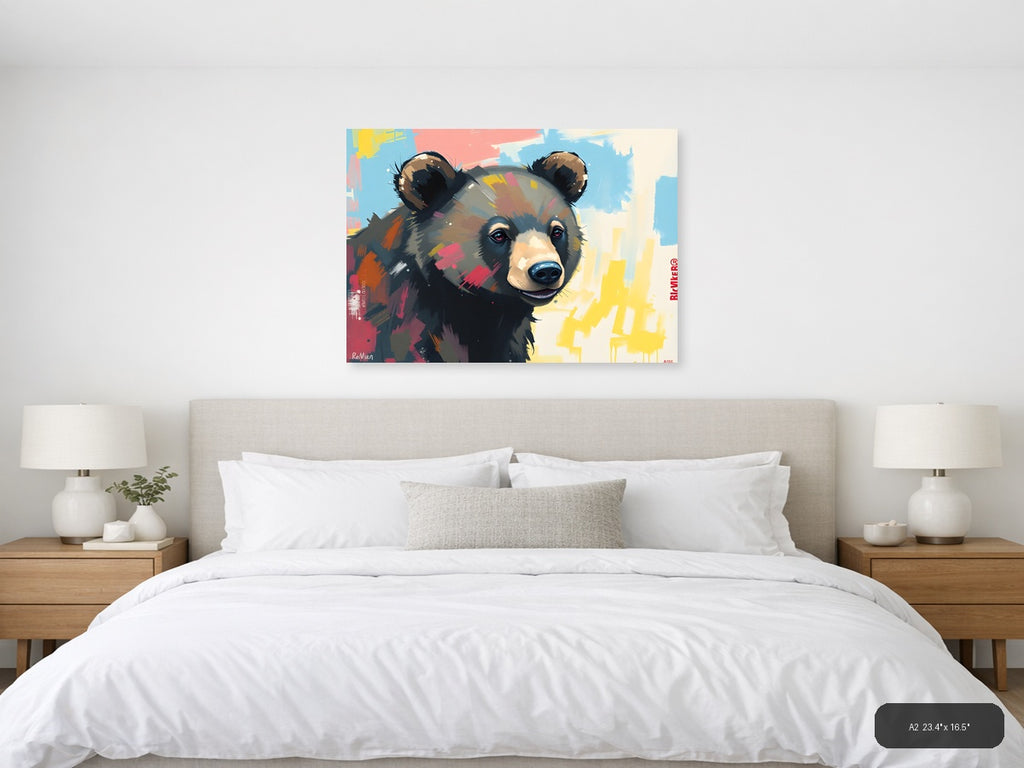 Colorful Abstract Bear Portrait Wall Art — A2 / Bedroom