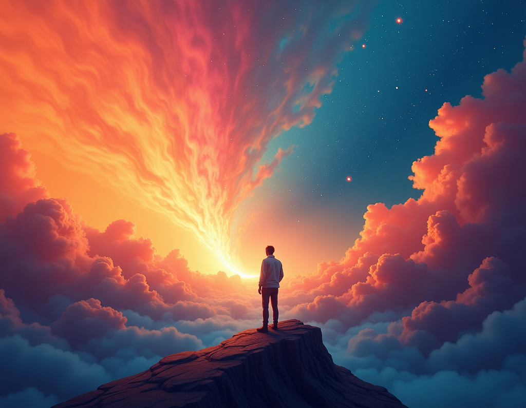 Sunset Sky Abstract Figure on Mountain Peak Wall Art