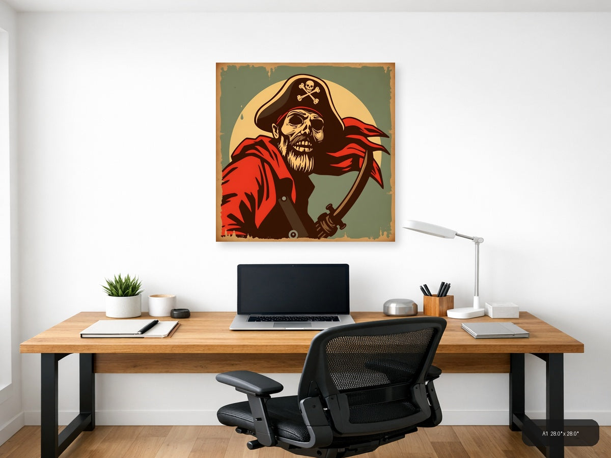 Vintage Pirate Skull Captain Red Coat Wall Art — A1 / Office